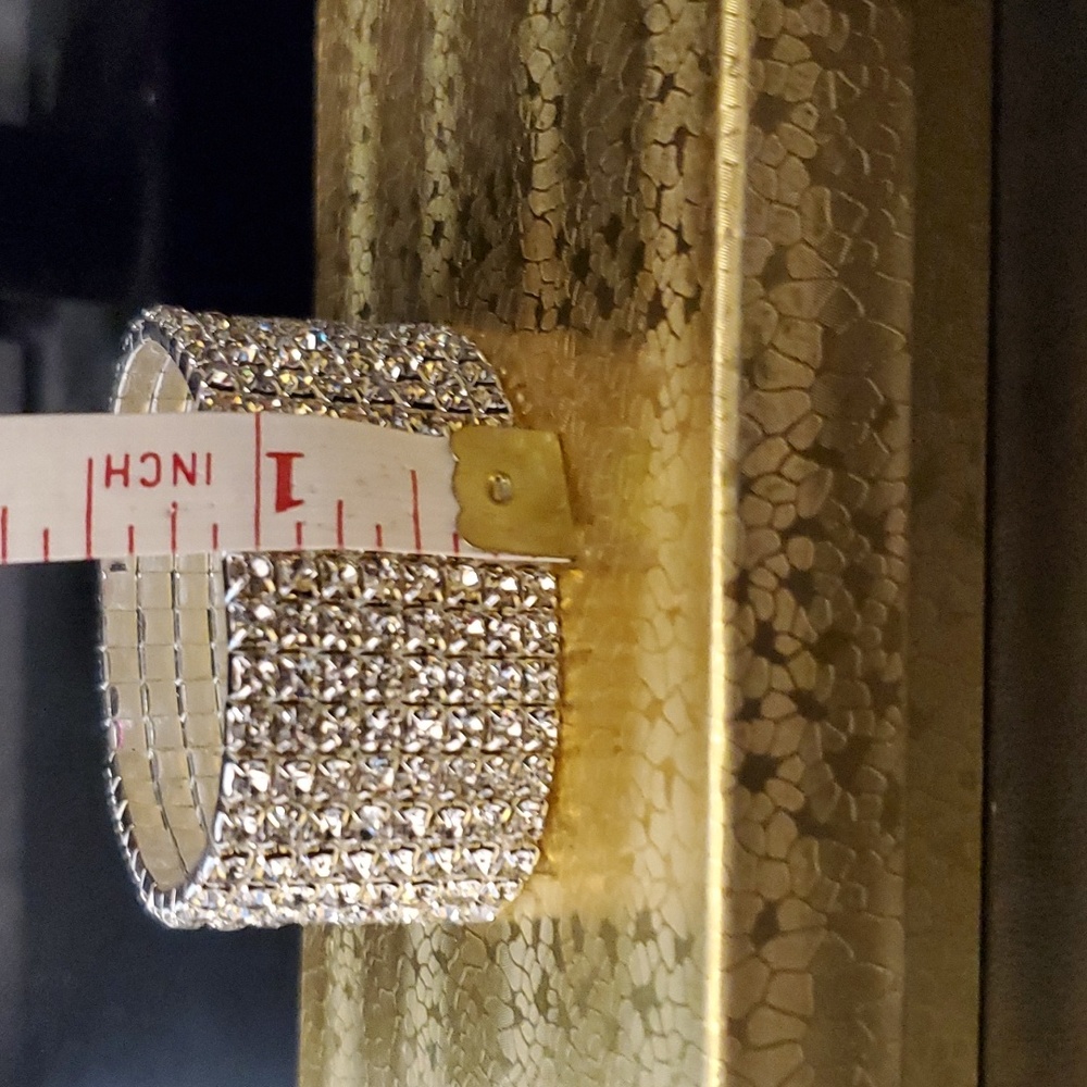Wide Elastic Rhinestone Bracelet: Bridal Formal Special Occasion Competi… - Picture 4 of 4